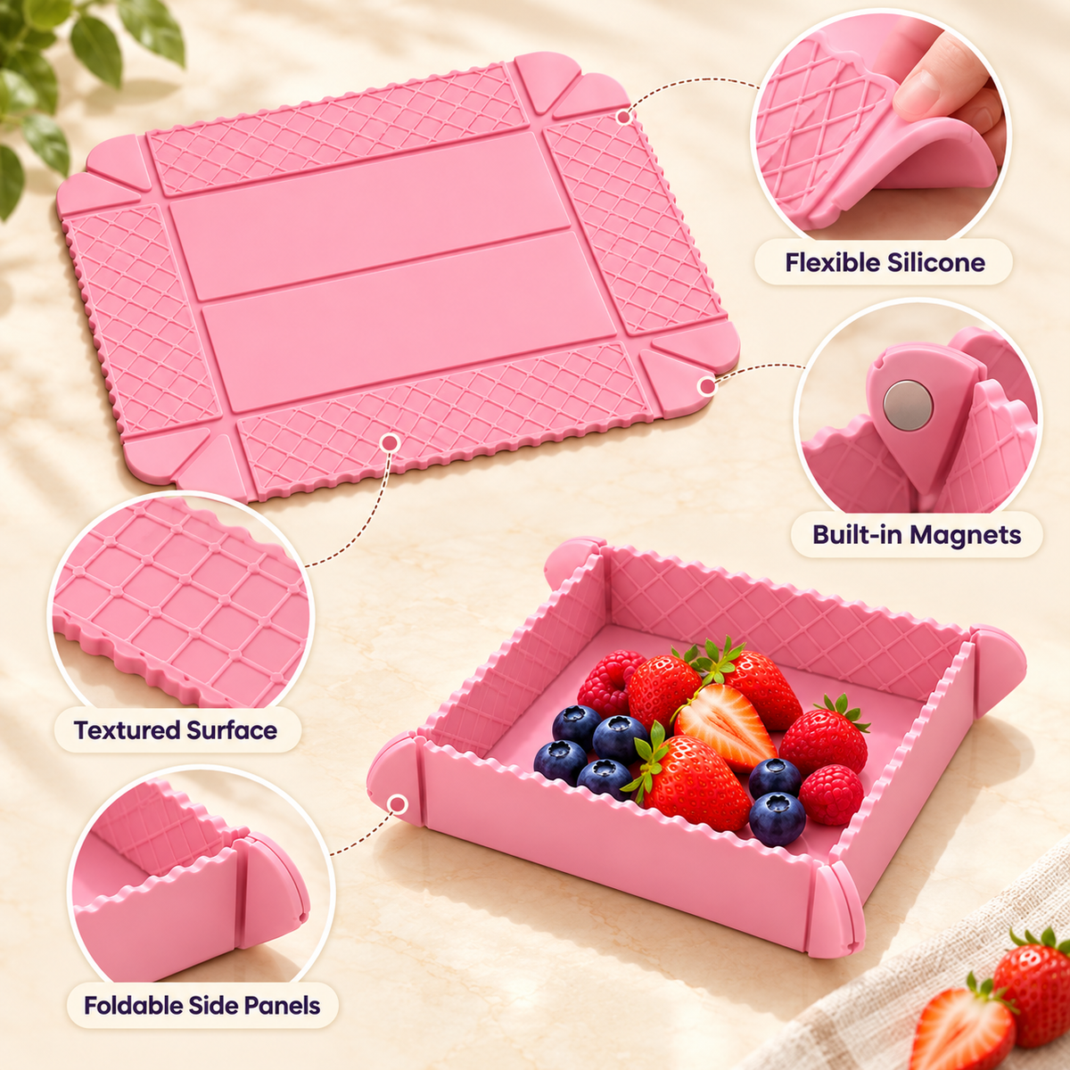 ✨ 3-in-1 Magnetic Silicone Trivet, Cutting Board & Foldable Serving Tray