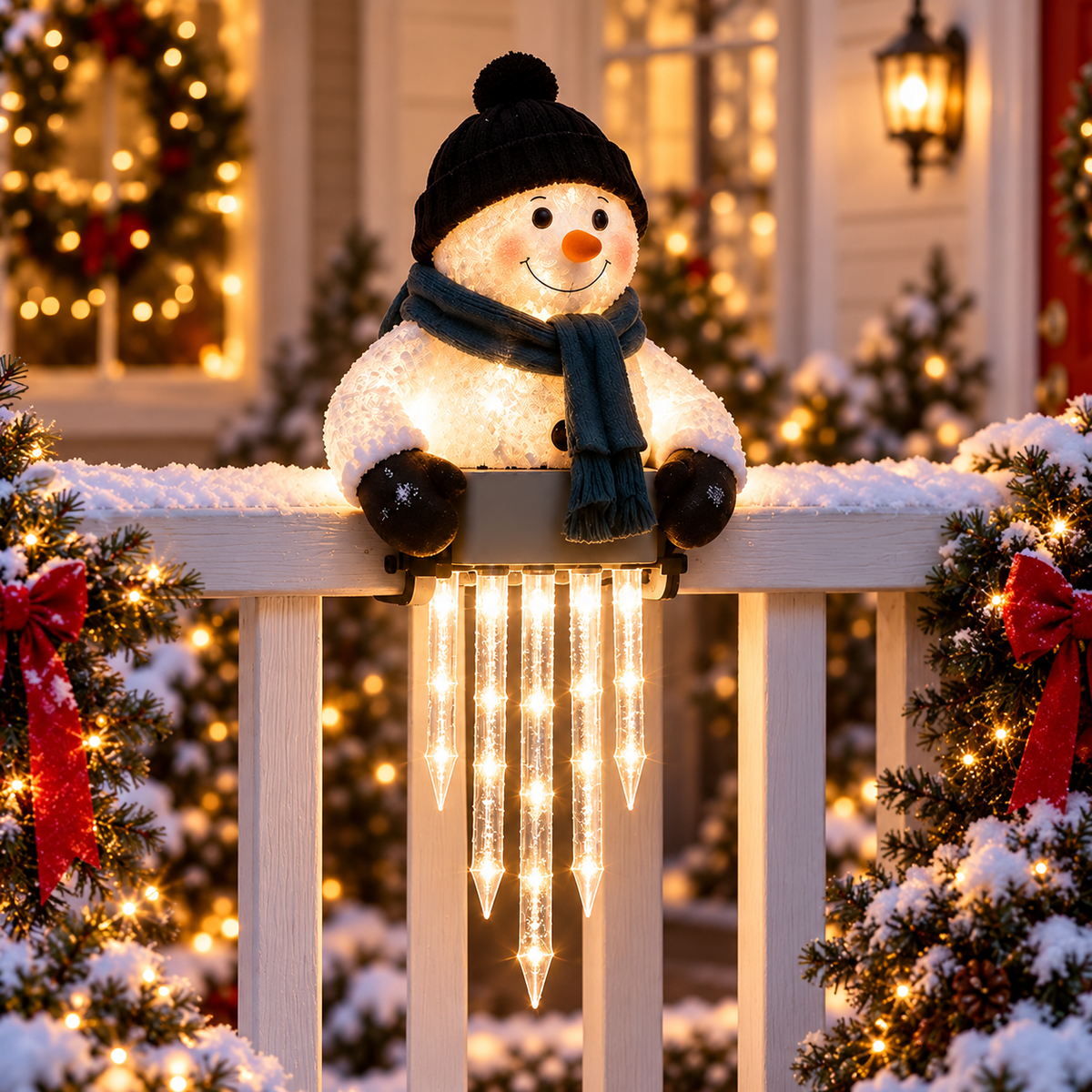 SnowGlow Seated Snowman Icicle Railing Light