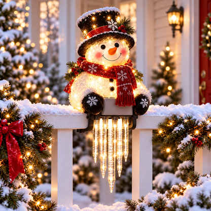 SnowGlow Seated Snowman Icicle Railing Light