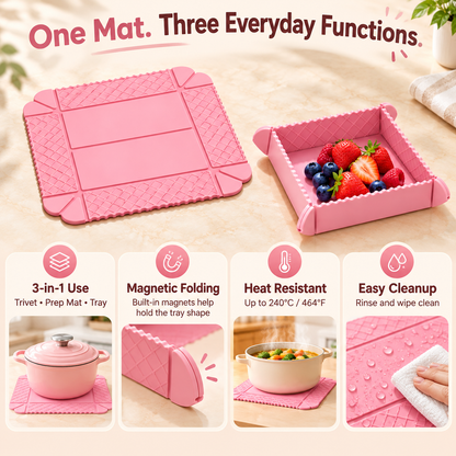 ✨ 3-in-1 Magnetic Silicone Trivet, Cutting Board & Foldable Serving Tray