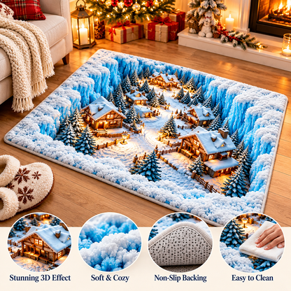 🎄 Christmas Holiday Optical Illusion Rug, Festive Winter Non-Slip Carpet for Living Room Decor ❄️