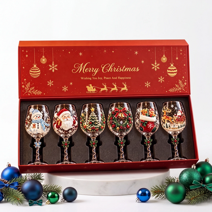 🎄 Set of 6 Christmas  Glass Goblets – Festive Holiday Drinkware Gift Set