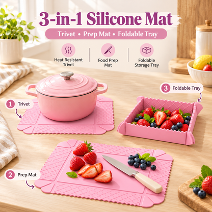 ✨ 3-in-1 Magnetic Silicone Trivet, Cutting Board & Foldable Serving Tray
