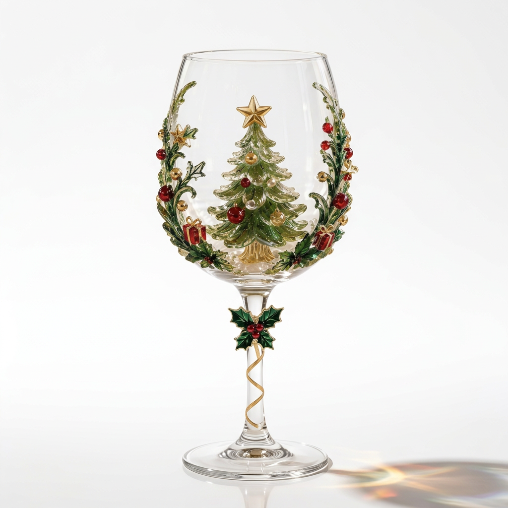 🎄 Set of 6 Christmas  Glass Goblets – Festive Holiday Drinkware Gift Set