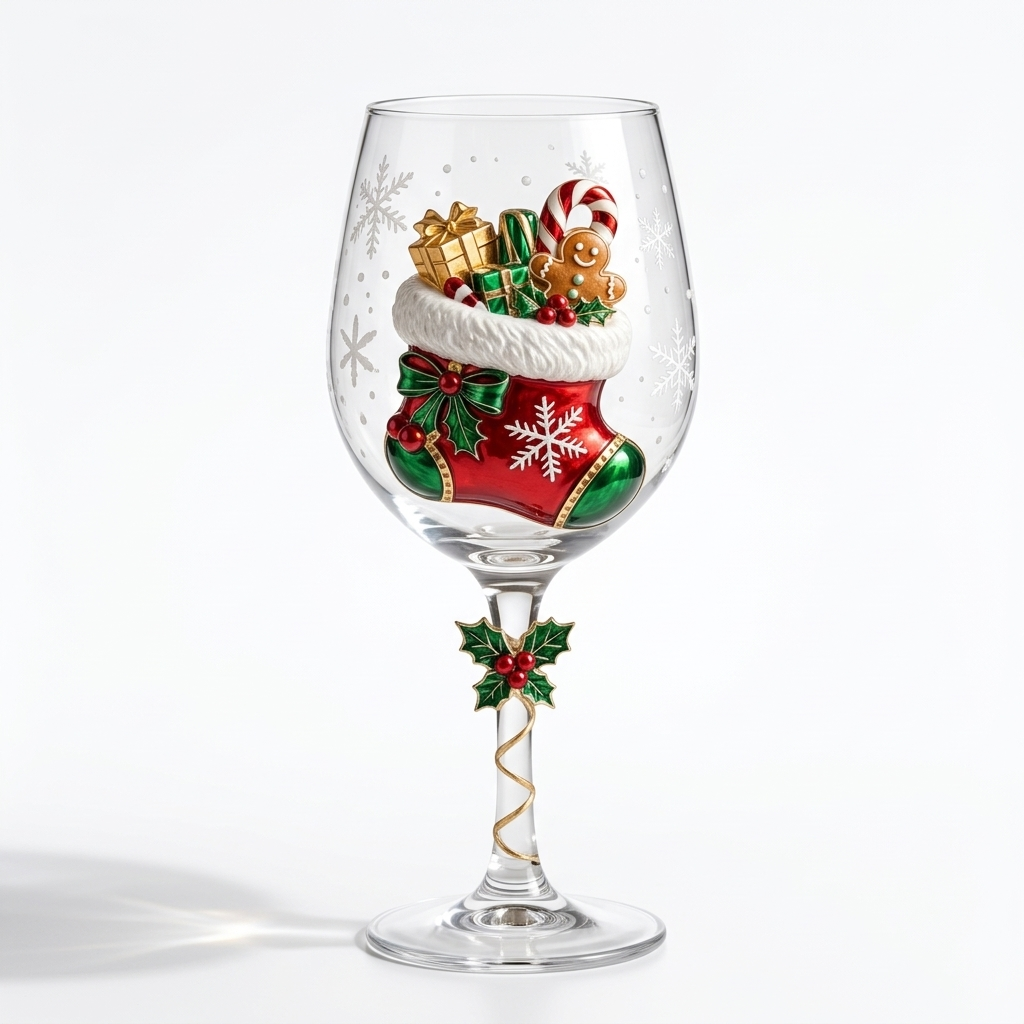 🎄 Set of 6 Christmas  Glass Goblets – Festive Holiday Drinkware Gift Set