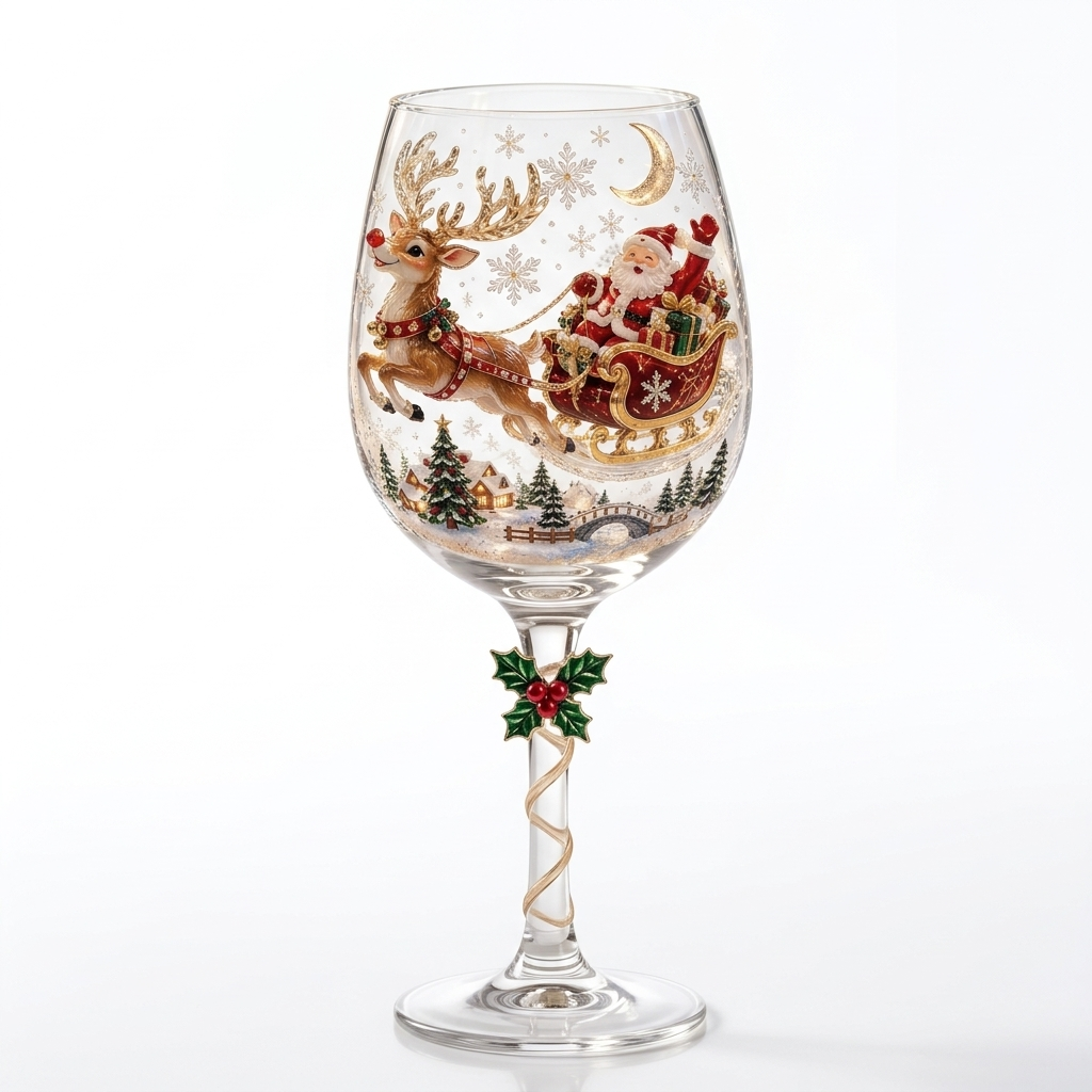 🎄 Set of 6 Christmas  Glass Goblets – Festive Holiday Drinkware Gift Set