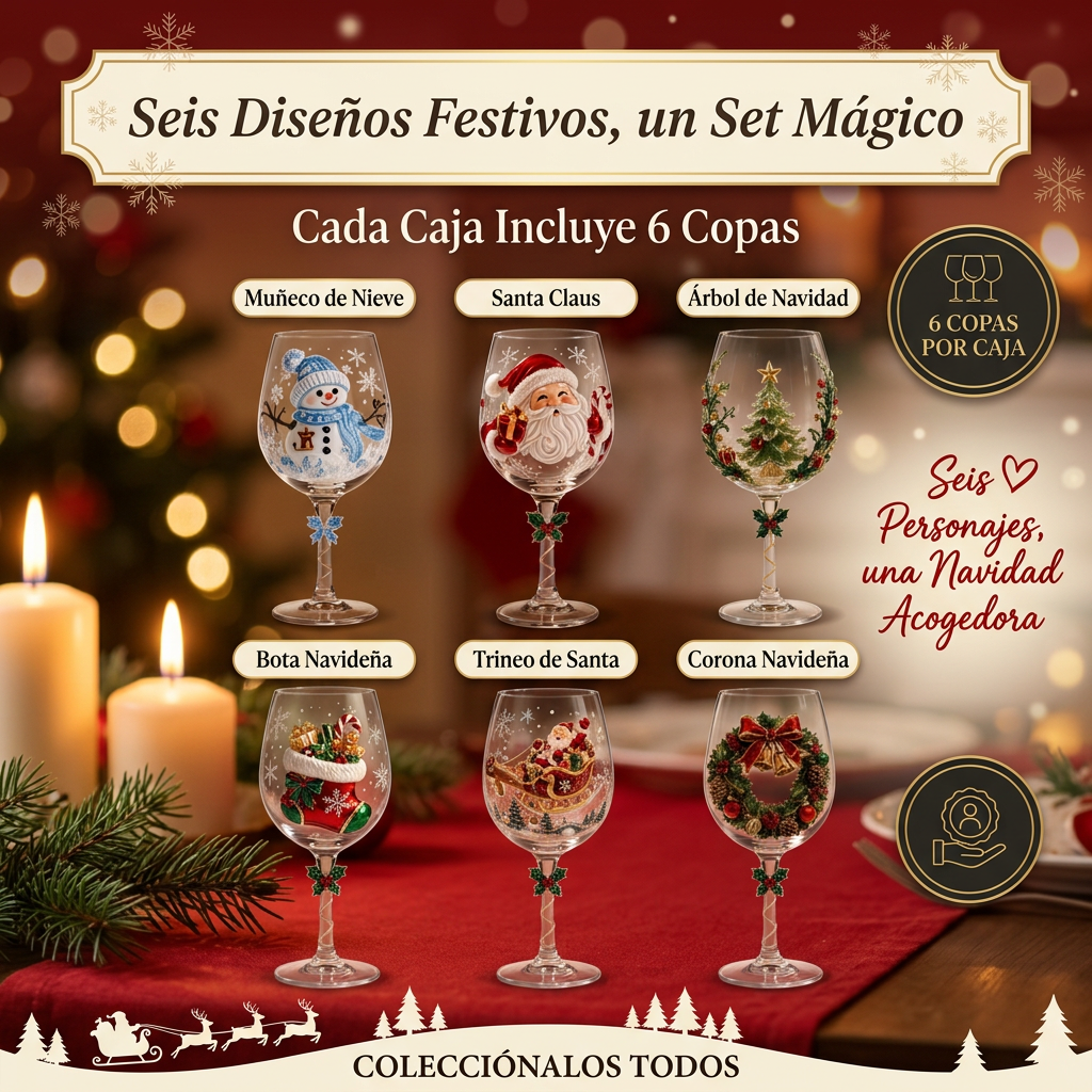 🎄 Set of 6 Christmas  Glass Goblets – Festive Holiday Drinkware Gift Set