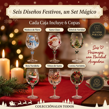 🎄 Set of 6 Christmas  Glass Goblets – Festive Holiday Drinkware Gift Set
