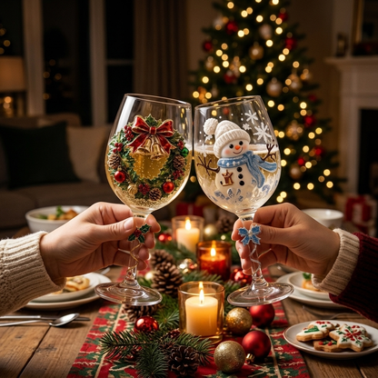🎄 Set of 6 Christmas  Glass Goblets – Festive Holiday Drinkware Gift Set