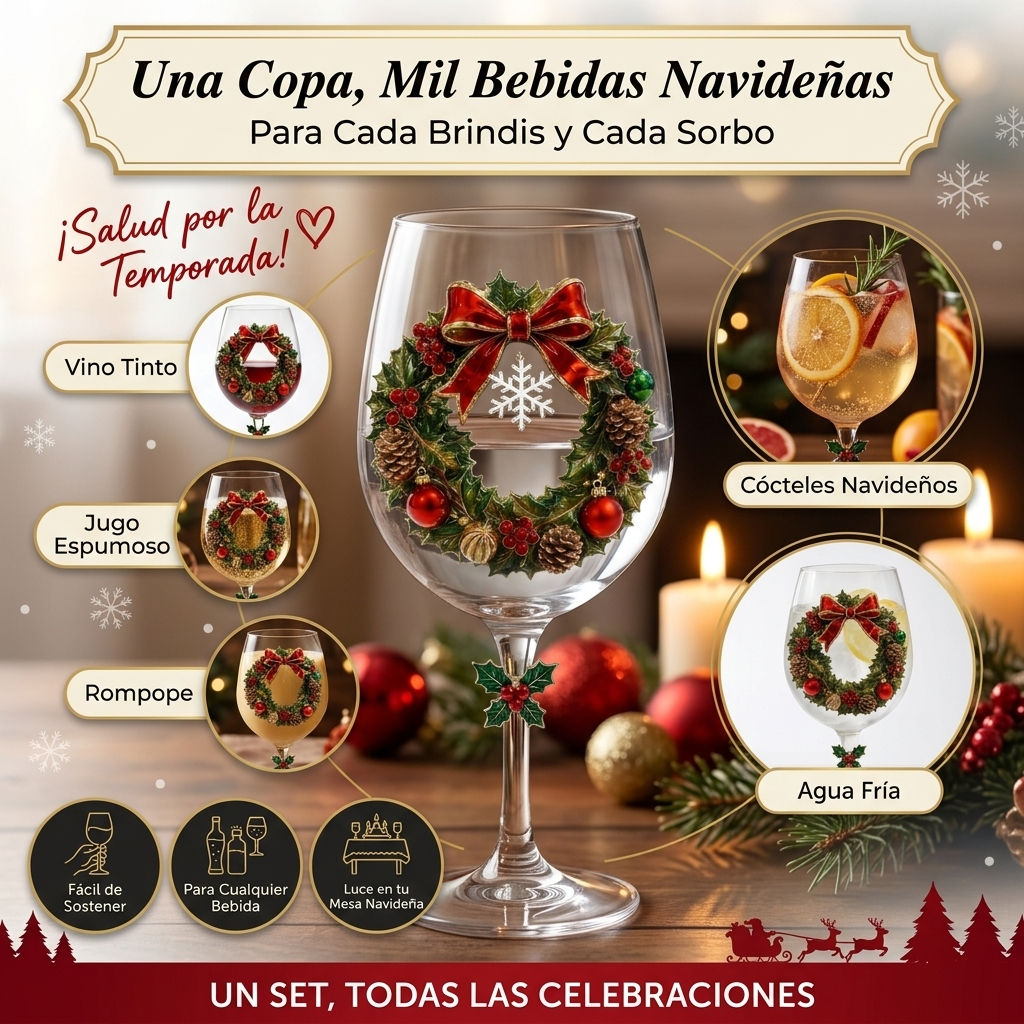 🎄 Set of 6 Christmas  Glass Goblets – Festive Holiday Drinkware Gift Set
