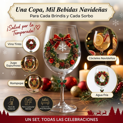 🎄 Set of 6 Christmas  Glass Goblets – Festive Holiday Drinkware Gift Set